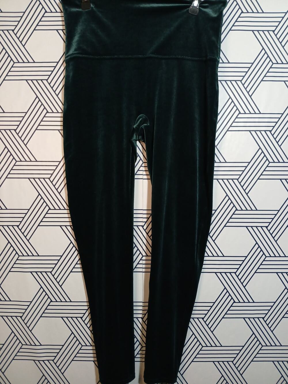 Spanx Green Velour Leggings Fold Over Waist – Full Length Soft Luxe Lounge